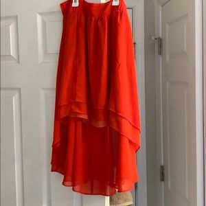 High low red skirt
